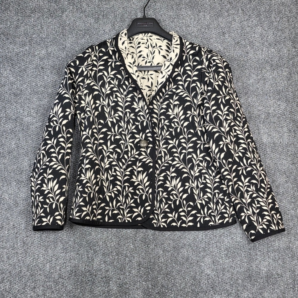 Trimdin‎ Women Medium Jacket Black White Reversible Tuscany Collection Onyx Leaf
